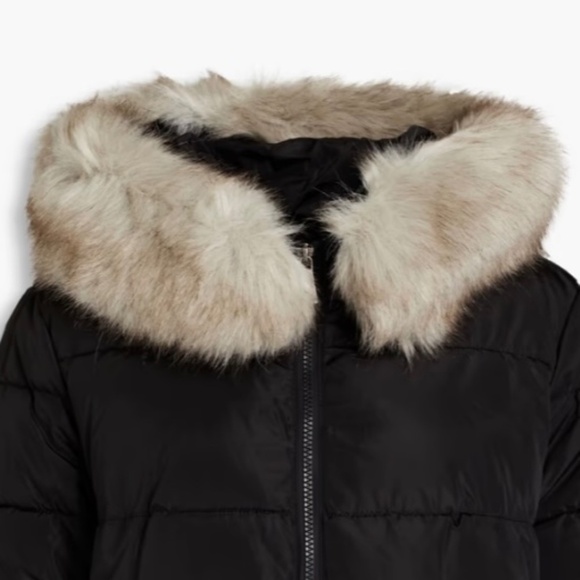 NWT DKNY Faux fur-trimmed quilted shell hooded coat Size XS - Picture 3 of 4